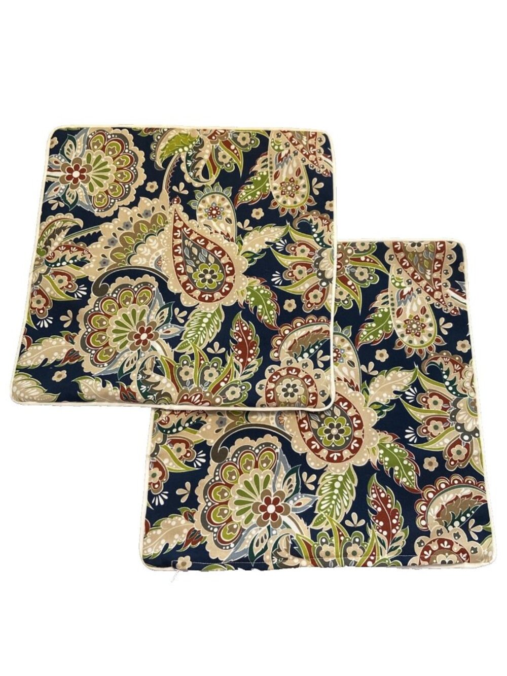 Paisley Square Pillow Covers  2-Pack 18x18  Blue/Beige Zip Polyester